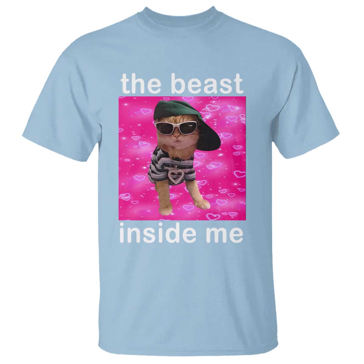 Funny Cat Meme T Shirt The Beast Inside Me TS09 Light Blue Print Your Wear