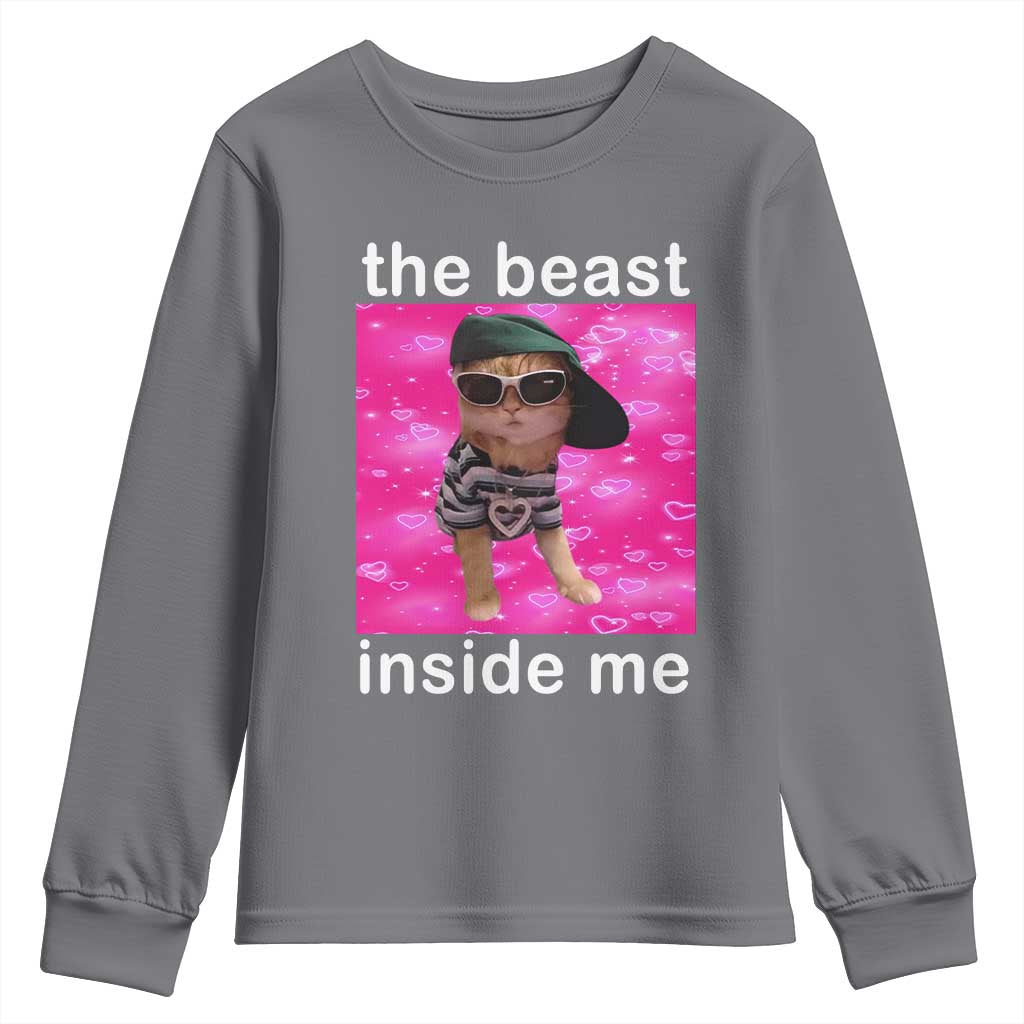 Funny Cat Meme Youth Sweatshirt The Beast Inside Me TS09 Charcoal Print Your Wear