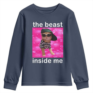 Funny Cat Meme Youth Sweatshirt The Beast Inside Me TS09 Navy Print Your Wear
