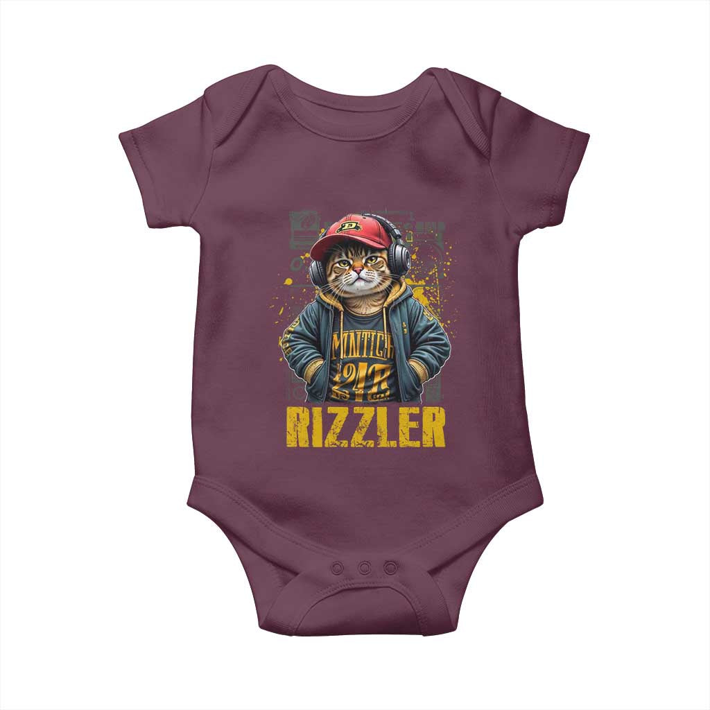 Funny Meme Rizzler Cat Baby Onesie TS09 Maroon Print Your Wear