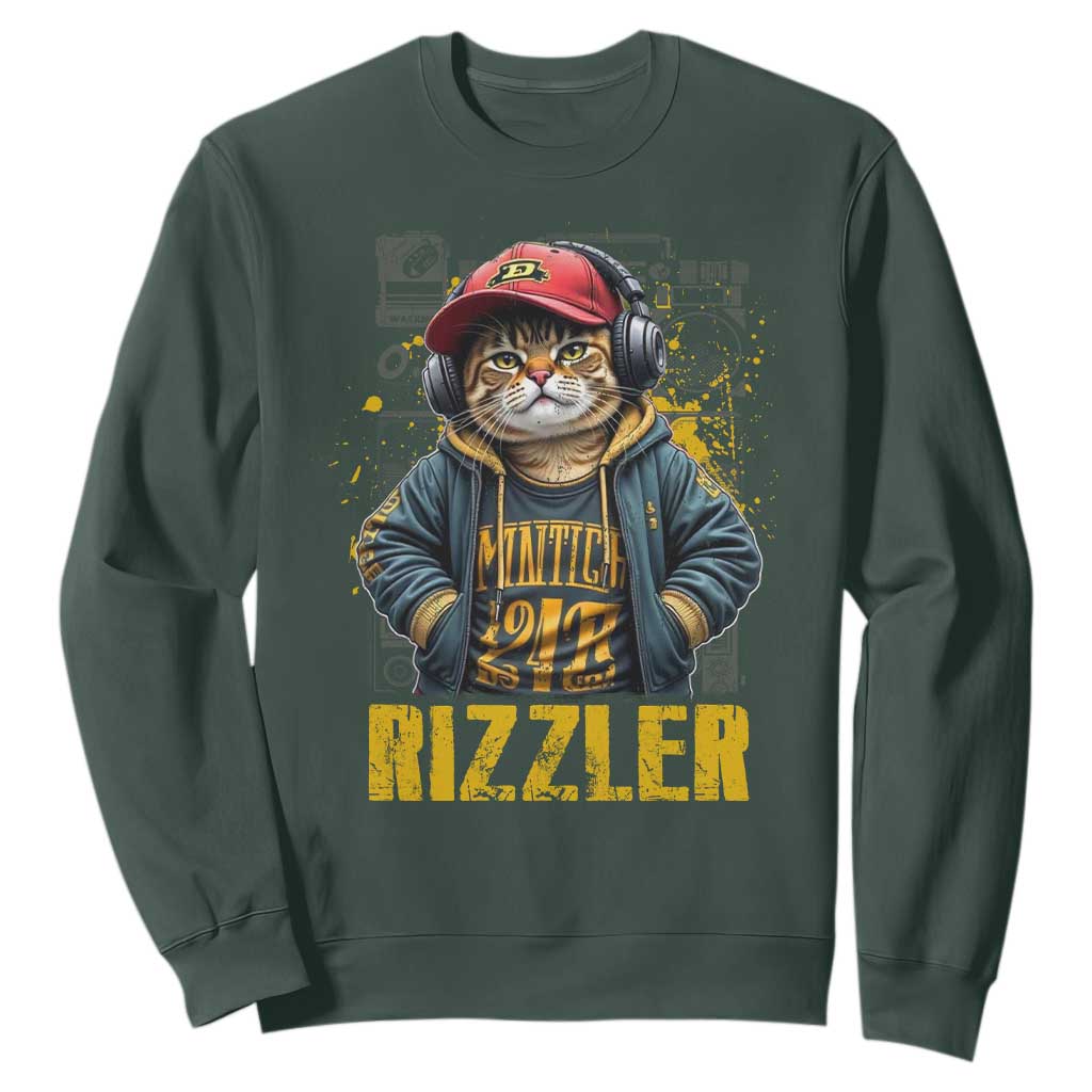Funny Meme Rizzler Cat Sweatshirt TS09 Dark Forest Green Print Your Wear