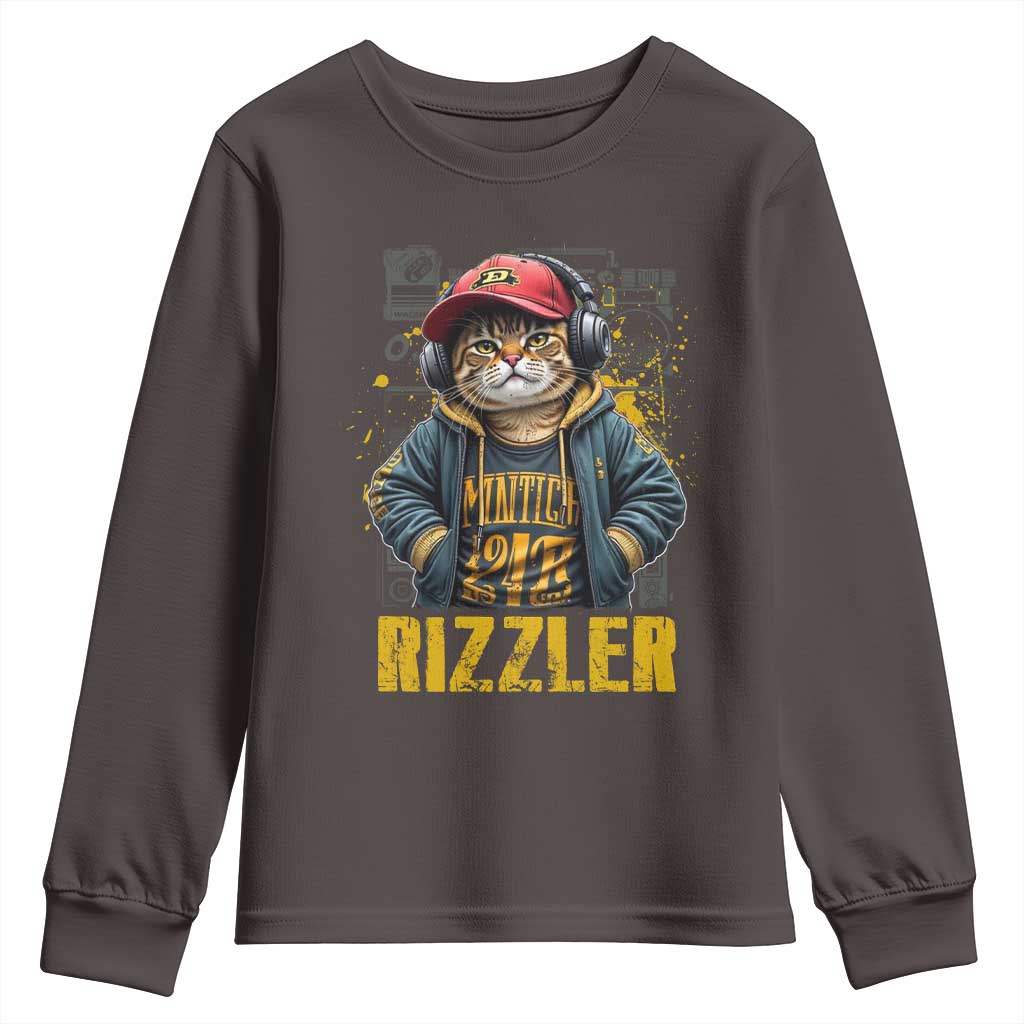 Funny Meme Rizzler Cat Youth Sweatshirt TS09 Dark Chocolate Print Your Wear