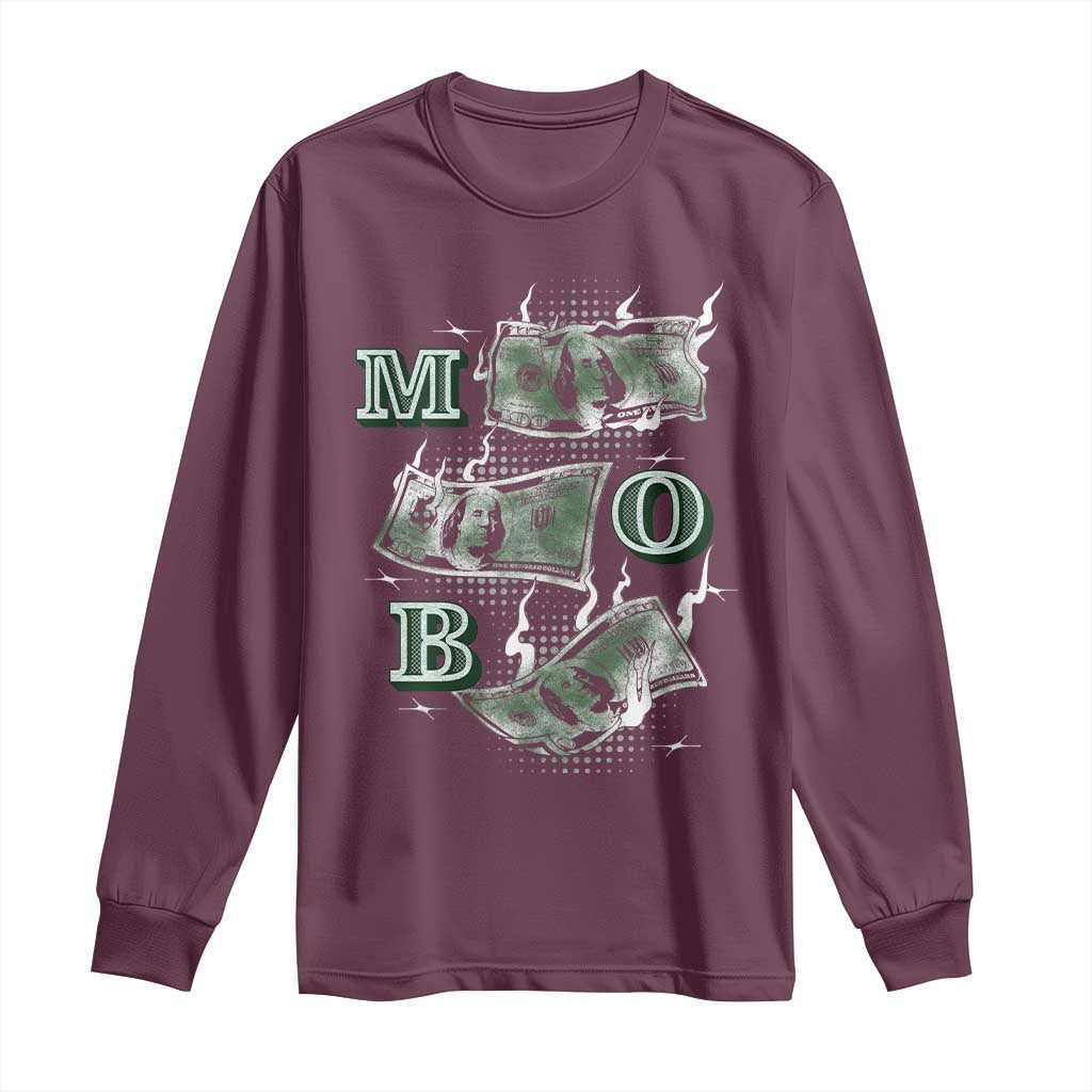 MOB Money Over Everything Long Sleeve Shirt TS09 Maroon Print Your Wear