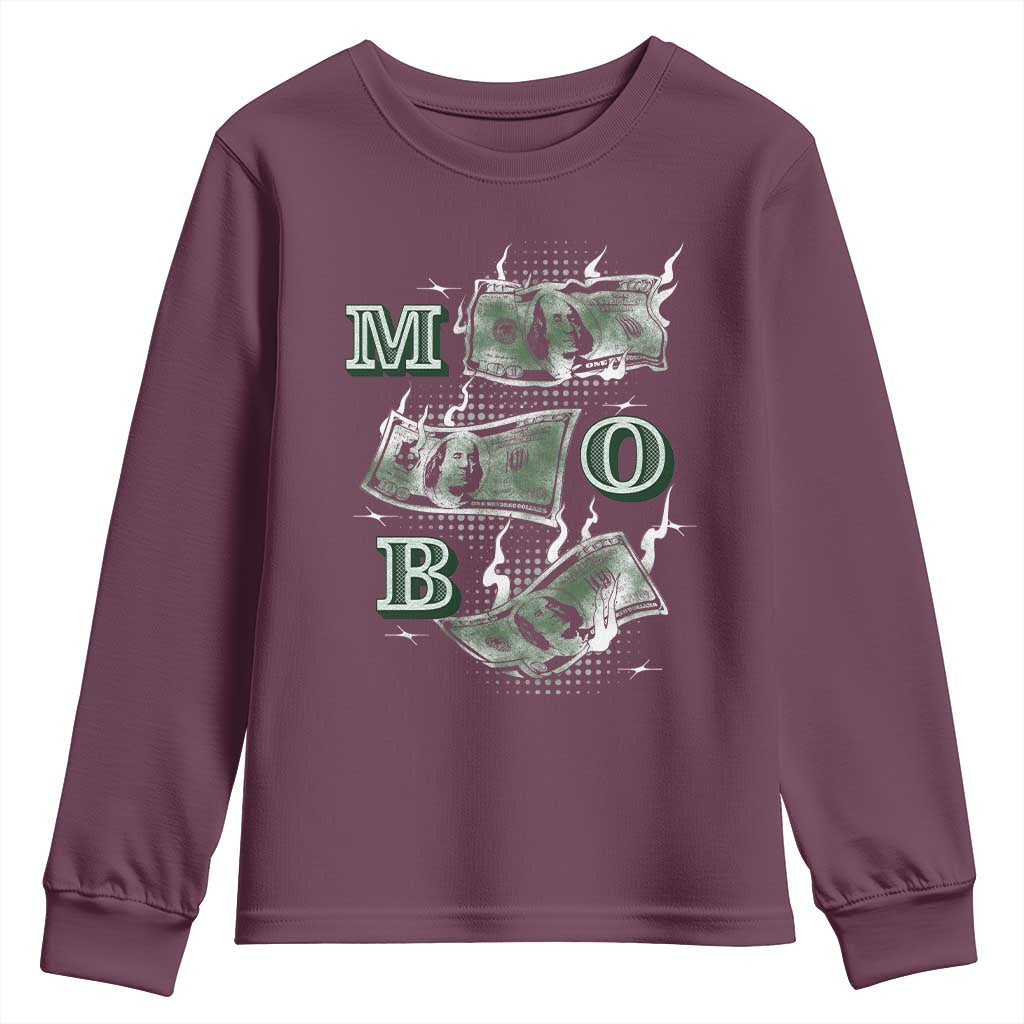 MOB Money Over Everything Youth Sweatshirt TS09 Maroon Print Your Wear