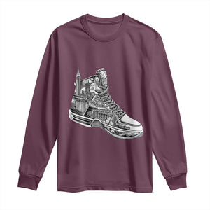 Sneaker Lover Long Sleeve Shirt Graphic New York Travel SNKR TS09 Maroon Print Your Wear