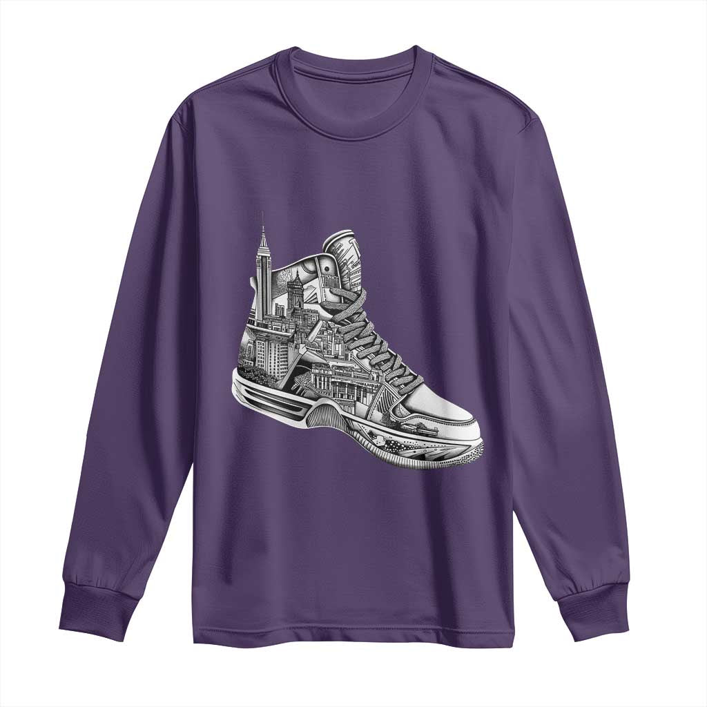 Sneaker Lover Long Sleeve Shirt Graphic New York Travel SNKR TS09 Purple Print Your Wear
