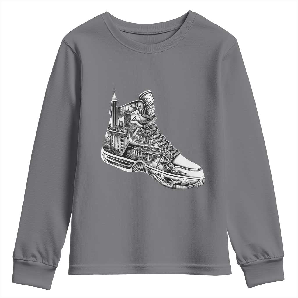 Sneaker Lover Youth Sweatshirt Graphic New York Travel SNKR TS09 Charcoal Print Your Wear