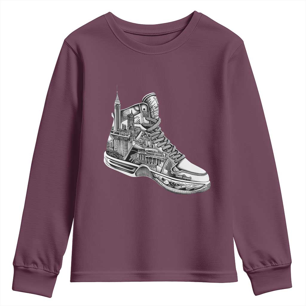 Sneaker Lover Youth Sweatshirt Graphic New York Travel SNKR TS09 Maroon Print Your Wear
