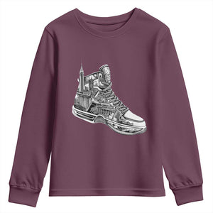 Sneaker Lover Youth Sweatshirt Graphic New York Travel SNKR TS09 Maroon Print Your Wear