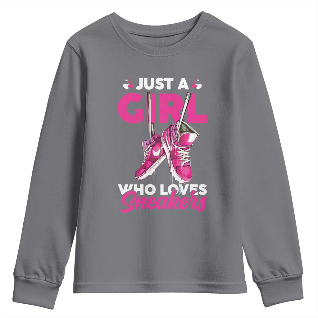 Just A Girl Who Loves Sneakers Youth Sweatshirt TS09 Charcoal Print Your Wear