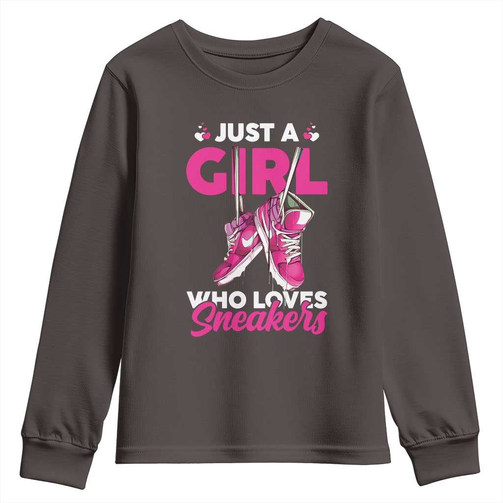 Just A Girl Who Loves Sneakers Youth Sweatshirt TS09 Dark Chocolate Print Your Wear
