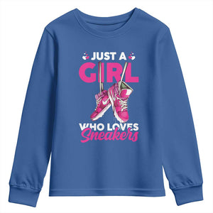 Just A Girl Who Loves Sneakers Youth Sweatshirt TS09 Royal Blue Print Your Wear