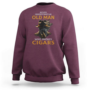 Never Underestimate An Old Man Who Smokes Cigars Sweatshirt TS09 Maroon Print Your Wear