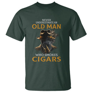 Never Underestimate An Old Man Who Smokes Cigars T Shirt TS09 Dark Forest Green Print Your Wear