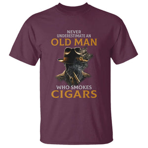 Never Underestimate An Old Man Who Smokes Cigars T Shirt TS09 Maroon Print Your Wear