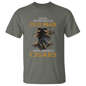 Never Underestimate An Old Man Who Smokes Cigars T Shirt TS09 Military Green Print Your Wear