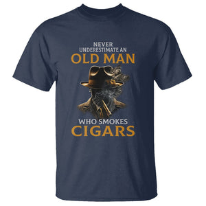 Never Underestimate An Old Man Who Smokes Cigars T Shirt TS09 Navy Print Your Wear