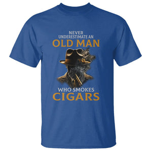 Never Underestimate An Old Man Who Smokes Cigars T Shirt TS09 Royal Blue Print Your Wear