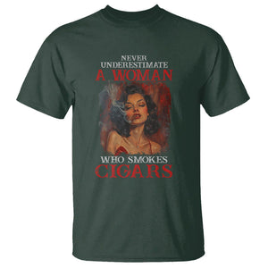 Never Underestimate A Woman Who Smokes Cigars T Shirt TS09 Dark Forest Green Print Your Wear