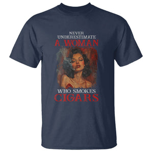 Never Underestimate A Woman Who Smokes Cigars T Shirt TS09 Navy Print Your Wear