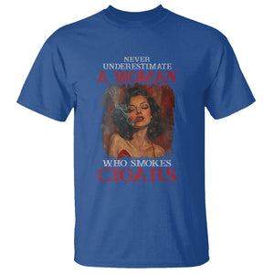 Never Underestimate A Woman Who Smokes Cigars T Shirt TS09 Royal Blue Print Your Wear