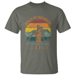 Horse Racing T Shirt Hold my Bourbon It's Derby Day TS09 Military Green Print Your Wear