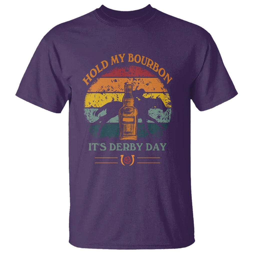 Horse Racing T Shirt - Hold My Bourbon Its Derby Day Kentucky Derby Fan Humor Tee TS09 Purple Print Your Wear