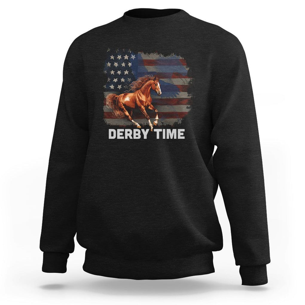 Derby Time American Flag Patriotic Horse Racing Sweatshirt TS09 Black Print Your Wear