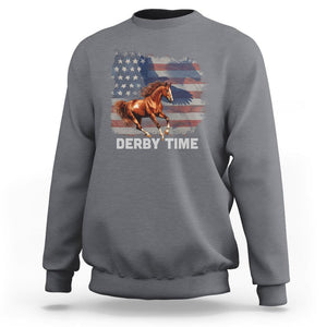 Derby Time American Flag Patriotic Horse Racing Sweatshirt TS09 Charcoal Print Your Wear