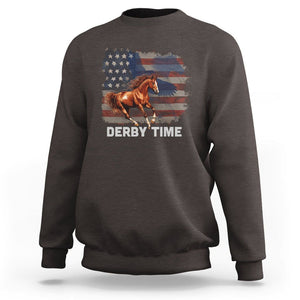 Derby Time American Flag Patriotic Horse Racing Sweatshirt TS09 Dark Chocolate Print Your Wear