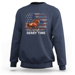 Derby Time American Flag Patriotic Horse Racing Sweatshirt TS09 Navy Print Your Wear