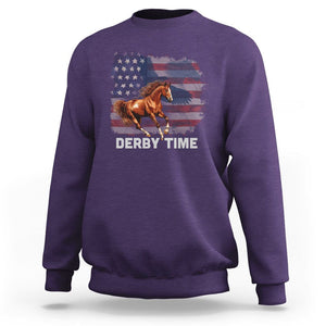 Derby Time American Flag Patriotic Horse Racing Sweatshirt TS09 Purple Print Your Wear