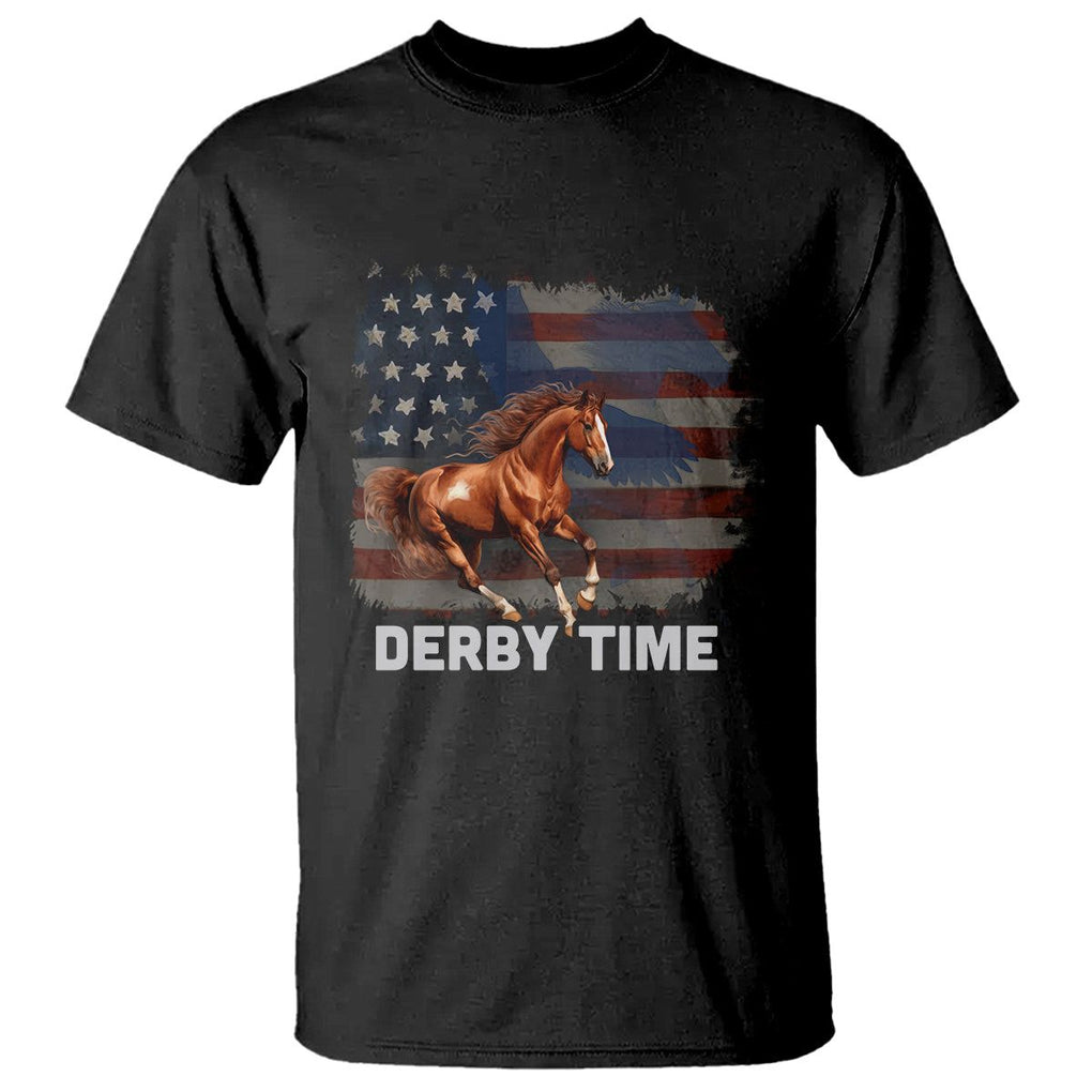 Derby Time T Shirt - American Flag Patriotic Horse Racing Kentucky Derby Gift Tee TS09 Black Print Your Wear
