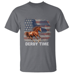 Derby Time T Shirt - American Flag Patriotic Horse Racing Kentucky Derby Gift Tee TS09 Charcoal Print Your Wear