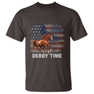 Derby Time T Shirt - American Flag Patriotic Horse Racing Kentucky Derby Gift Tee TS09 Dark Chocolate Print Your Wear