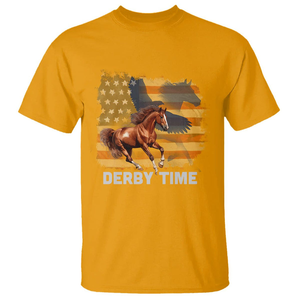 Derby Time T Shirt - American Flag Patriotic Horse Racing Kentucky Derby Gift Tee TS09 Gold Print Your Wear