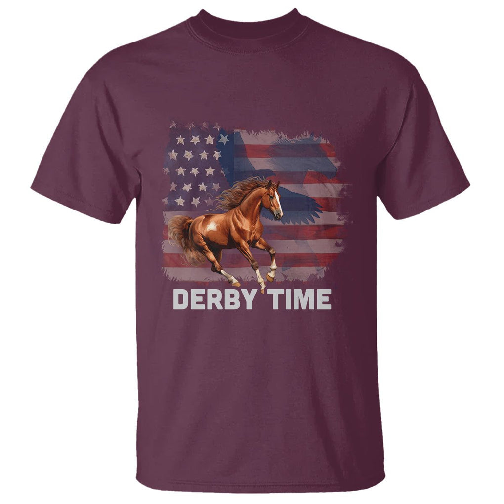Derby Time T Shirt - American Flag Patriotic Horse Racing Kentucky Derby Gift Tee TS09 Maroon Print Your Wear