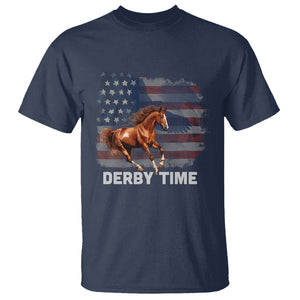 Derby Time T Shirt - American Flag Patriotic Horse Racing Kentucky Derby Gift Tee TS09 Navy Print Your Wear