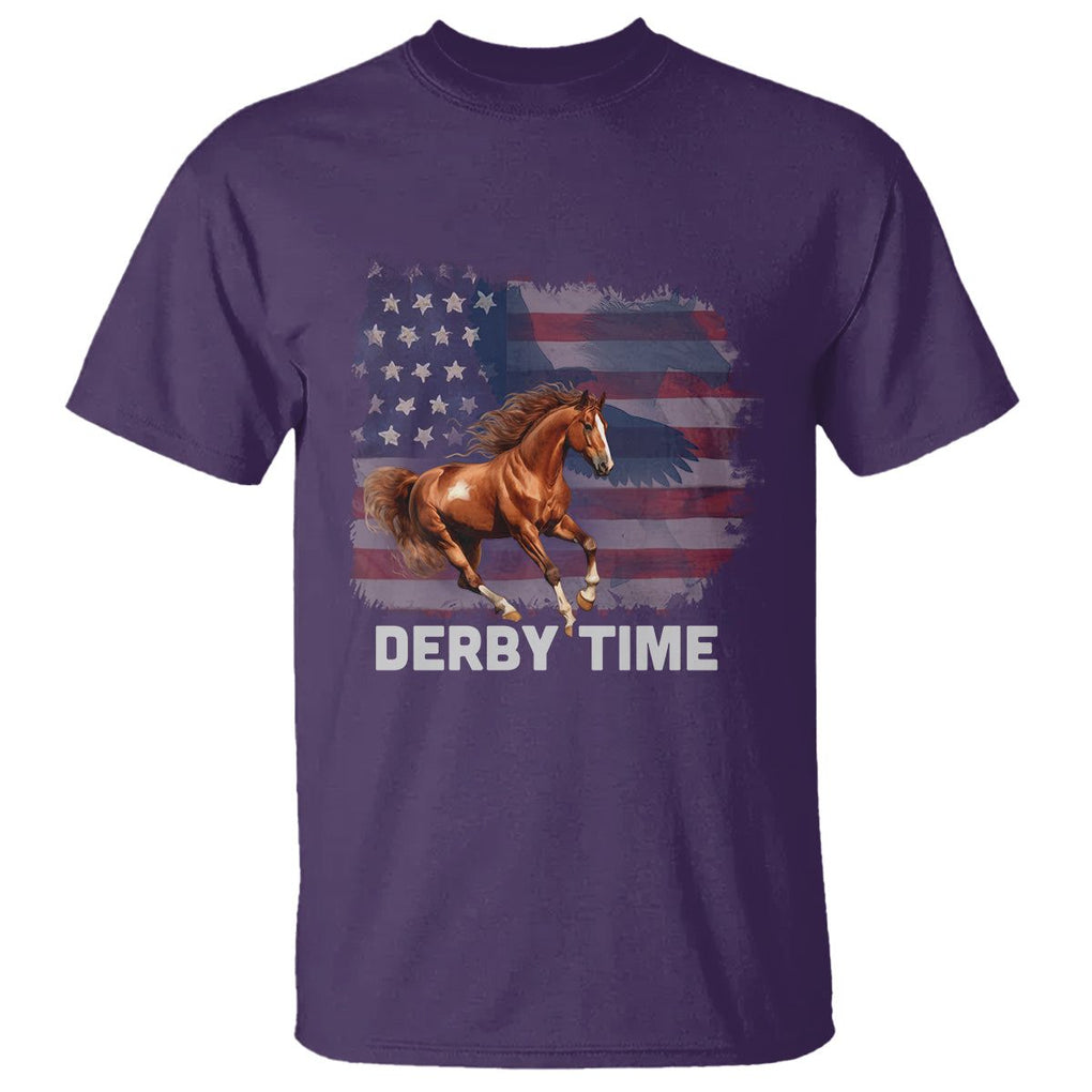 Derby Time T Shirt - American Flag Patriotic Horse Racing Kentucky Derby Gift Tee TS09 Purple Print Your Wear