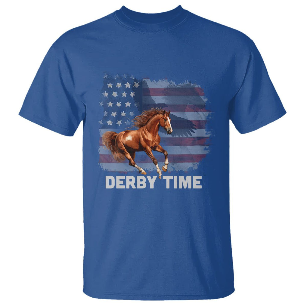 Derby Time T Shirt - American Flag Patriotic Horse Racing Kentucky Derby Gift Tee TS09 Royal Blue Print Your Wear