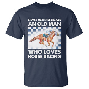 Never Underestimate An Old Man Who Loves Horse Racing T Shirt TS09 Navy Print Your Wear