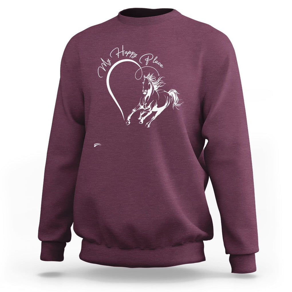 Horse Lover Sweatshirt My Happy Place Horseback Riding TS09 Maroon Print Your Wear