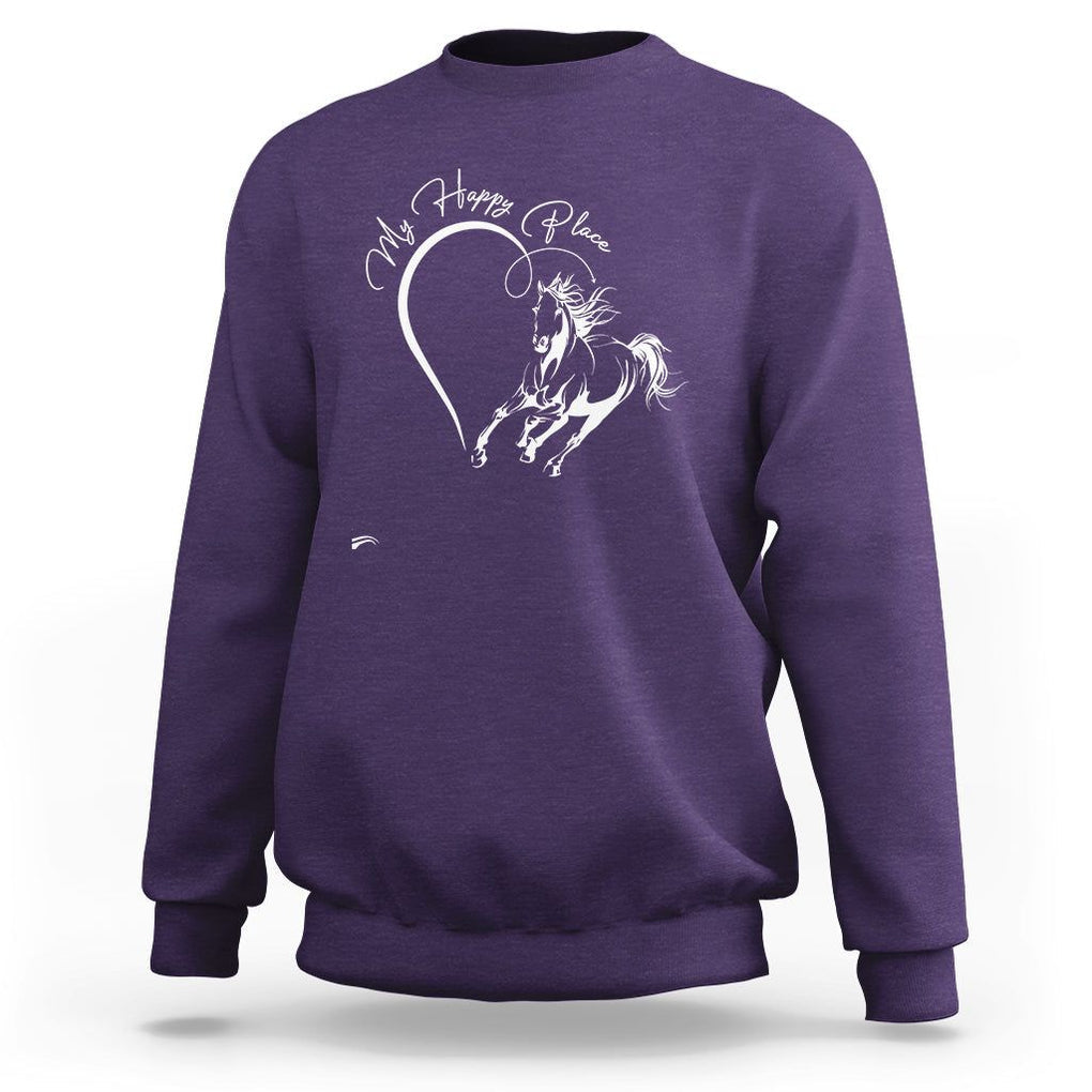 Horse Lover Sweatshirt My Happy Place Horseback Riding TS09 Purple Print Your Wear