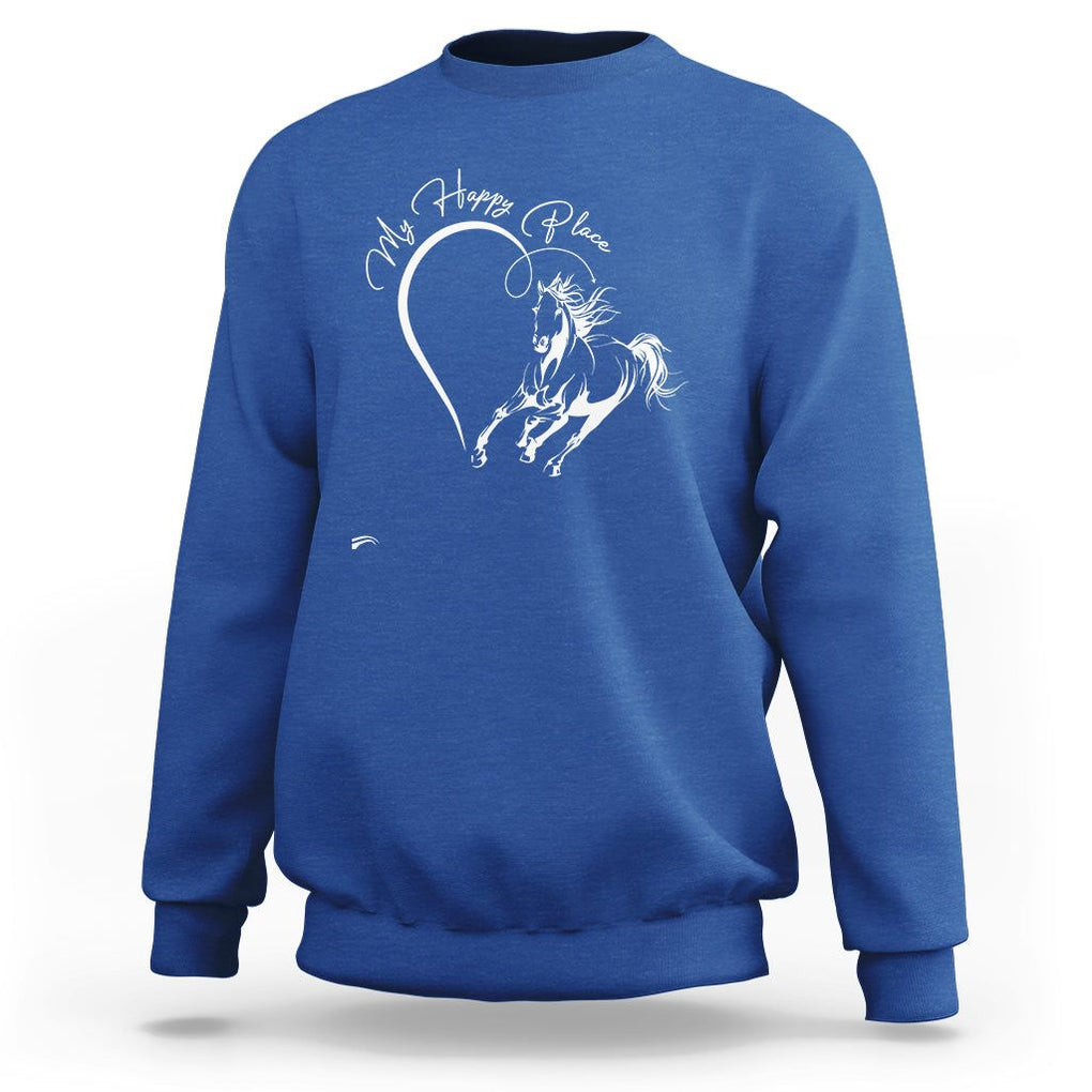 Horse Lover Sweatshirt My Happy Place Horseback Riding TS09 Royal Blue Print Your Wear