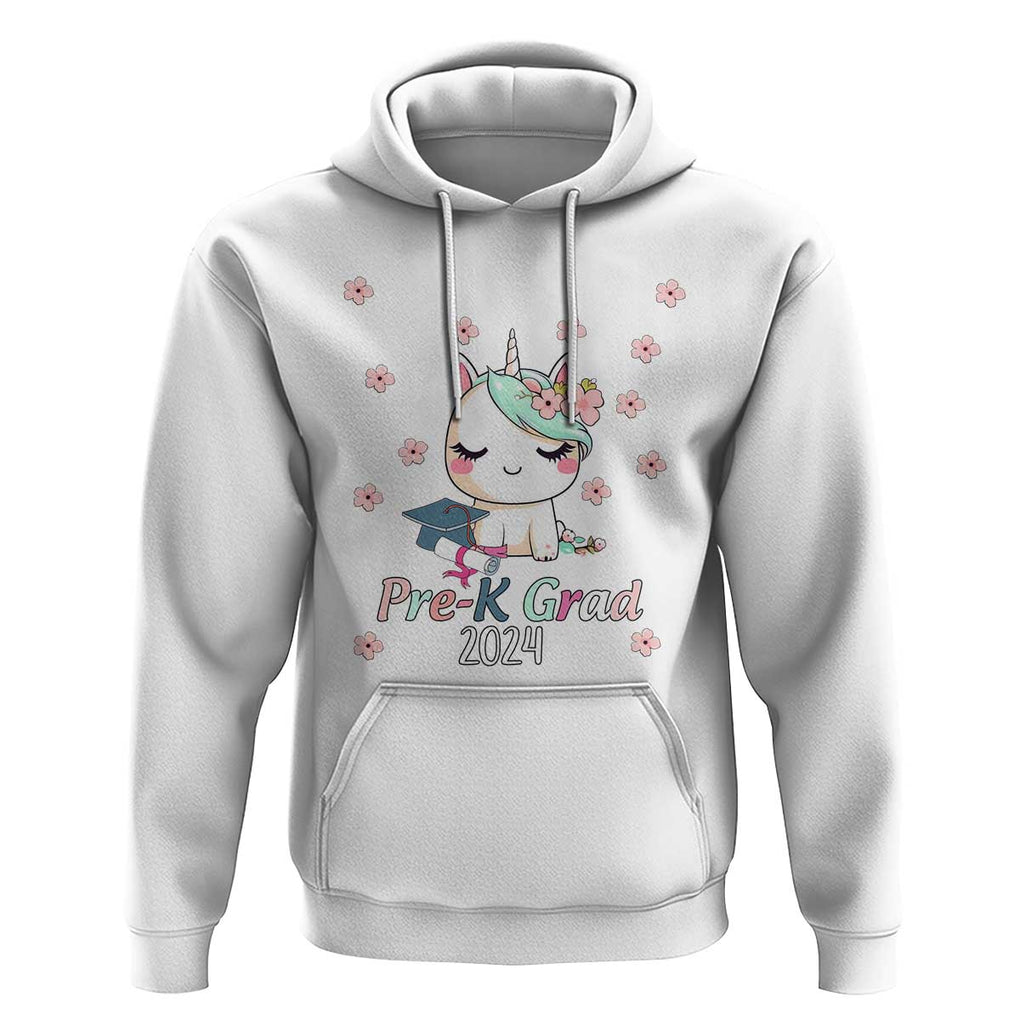 Pre-School Graduation Hoodie Little Miss Pre-K Grad 2024 Cute Unicorn TS09 White Print Your Wear