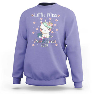 Pre-School Graduation Sweatshirt Little Miss Pre-K Grad 2024 Cute Unicorn TS09 Violet Print Your Wear