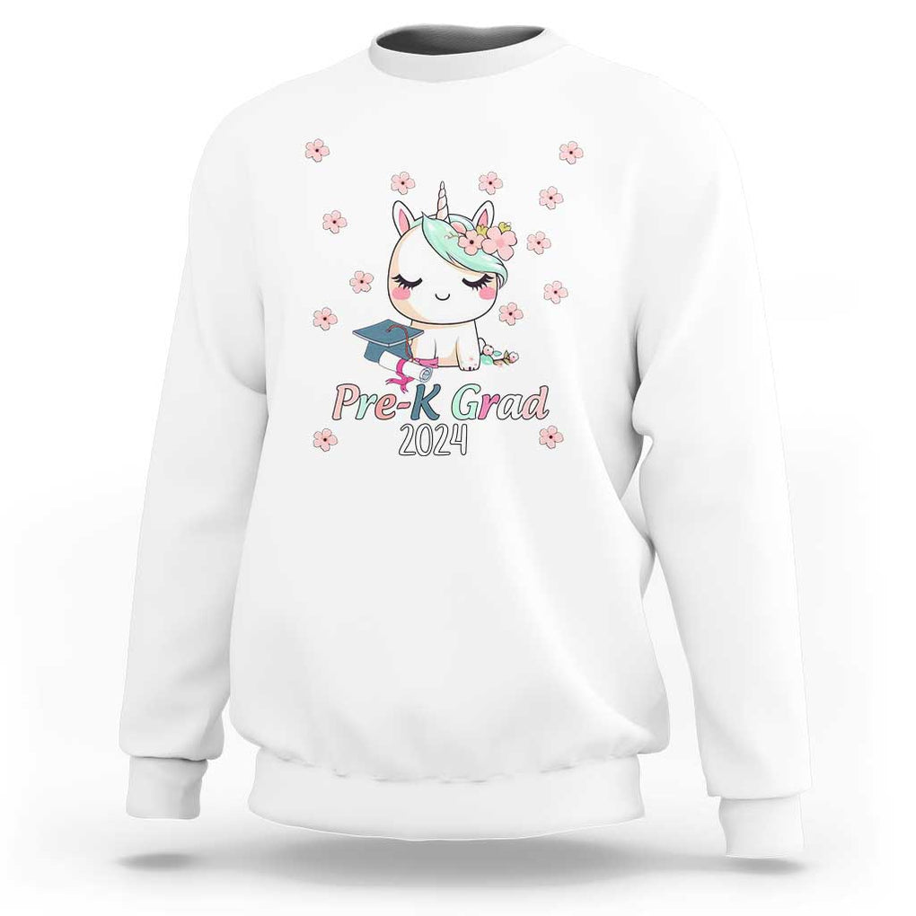 Pre-School Graduation Sweatshirt Little Miss Pre-K Grad 2024 Cute Unicorn TS09 White Print Your Wear