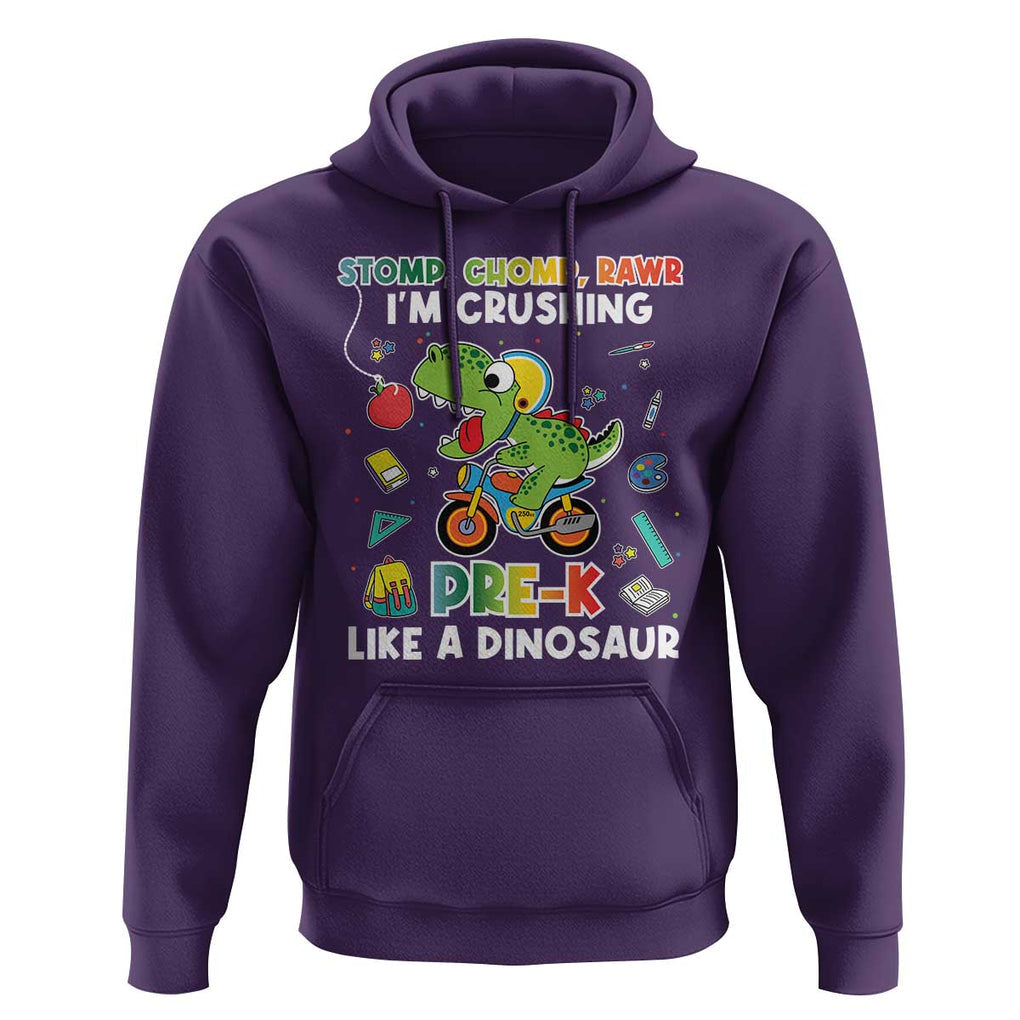 Pre-School Hoodie I'm Crushing Pre-K Like A Dinosaur Back To School TS09 Purple Print Your Wear