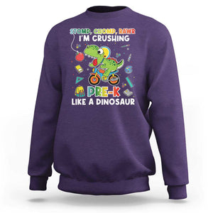 Pre-School Sweatshirt I'm Crushing Pre-K Like A Dinosaur Back To School TS09 Purple Print Your Wear