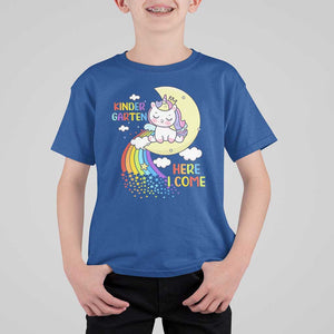 Kindergarten Here I come T Shirt For Kid Cute Unicorn Back To School TS09 Royal Blue Print Your Wear